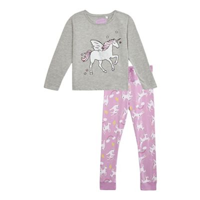 bluezoo Girls' grey unicorn print pyjama set